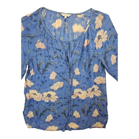 Lucky Brand Blue Floral Print Peasant Blouse Button Front Size M - Picture 4 of 12